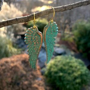 Large verdigris brass earrings